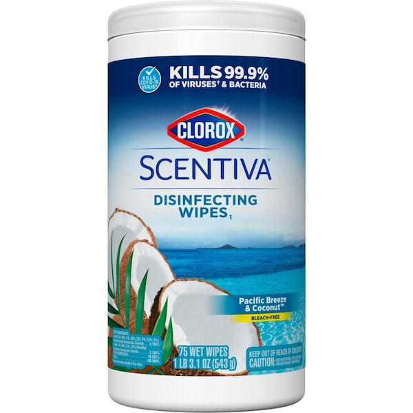 Clorox Scentiva Wipes, Bleach Free Cleaning Wipes, Canister, Pacific Breeze & Coconut, White CLO60037 - main